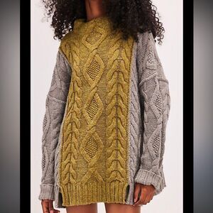 Free People Olive and Gray Cable Knit Sweater